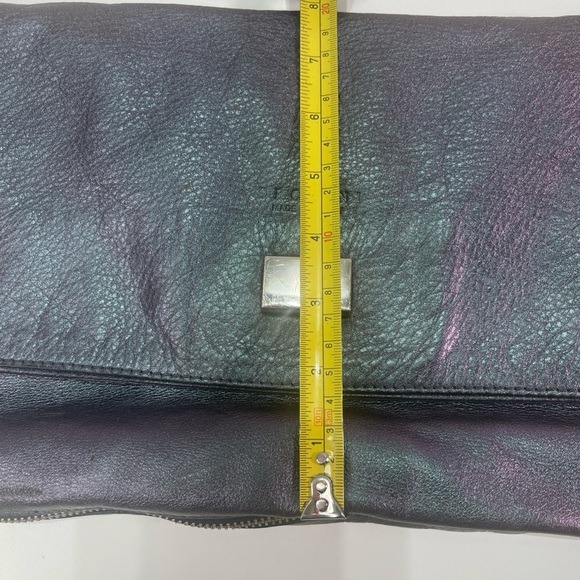 ORCIANI ITALY CROSSBODY TOTE BAG LEATHER SHIMMERING METALLIC BAG Y2K PURPLE - Picture 10 of 10